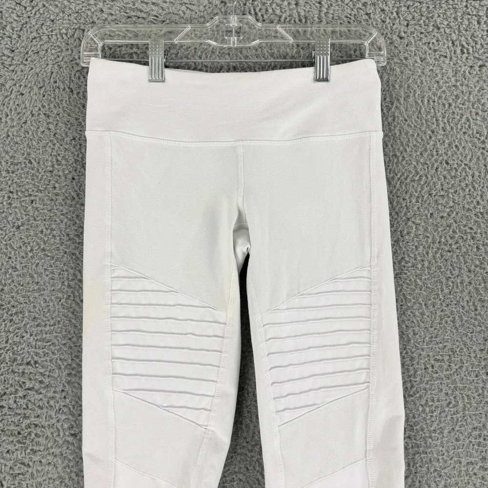 Alo Yoga Moto Leggings Womens Small White Mesh Quilted High Rise Yoga Pants Gym‎